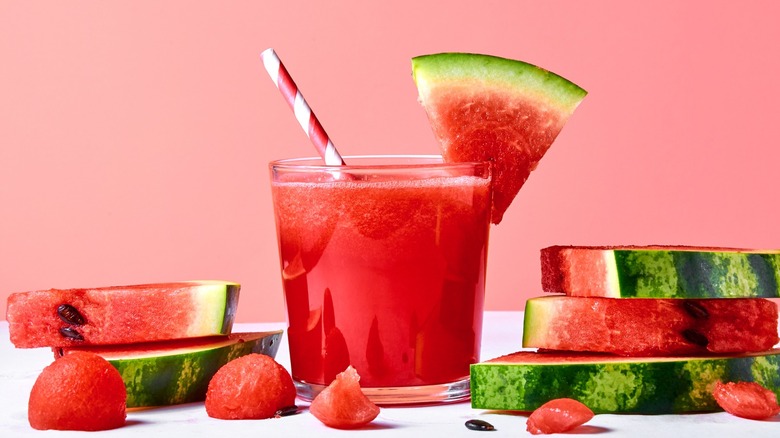 Watermelon shandy cocktail with straw